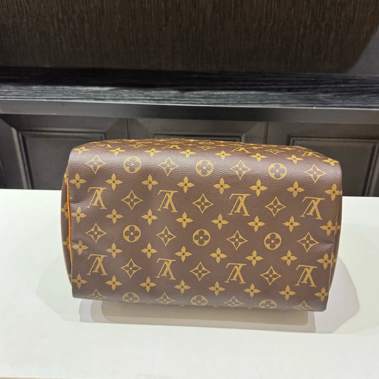 Louis Vuitton Speedy30 Monogram Canvas Top Handle Bag Brown Gold Women Classic