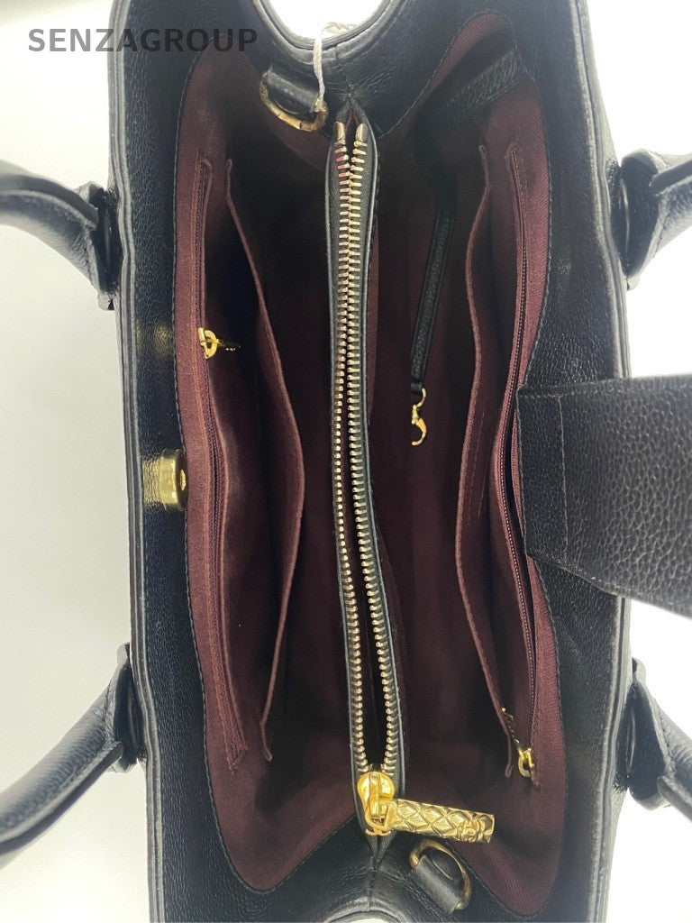 Chanel Cerf Tote MM Top Handle Bag Crossbody Black Gold Women Classic