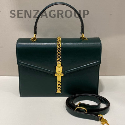 Gucci Sylvia 1969 Green Gold Buckle Leather Shoulder Bag Classic Fashion