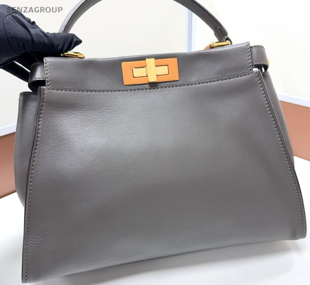 Fendi  Peekaboo MM Top Handle 2way Shoulder Handbag Gray