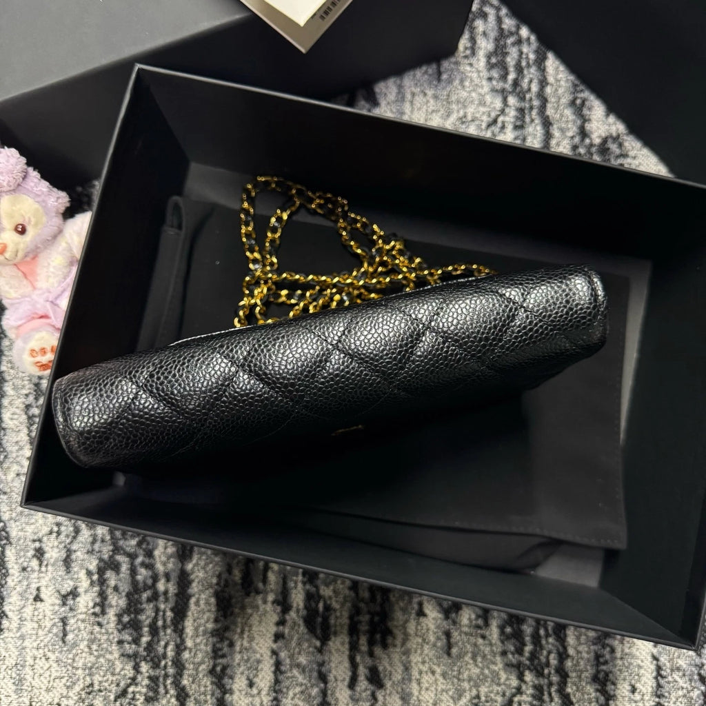 CHANEL Black Lamskin Gold 24 Chip WOC Crossbody Bag For Women