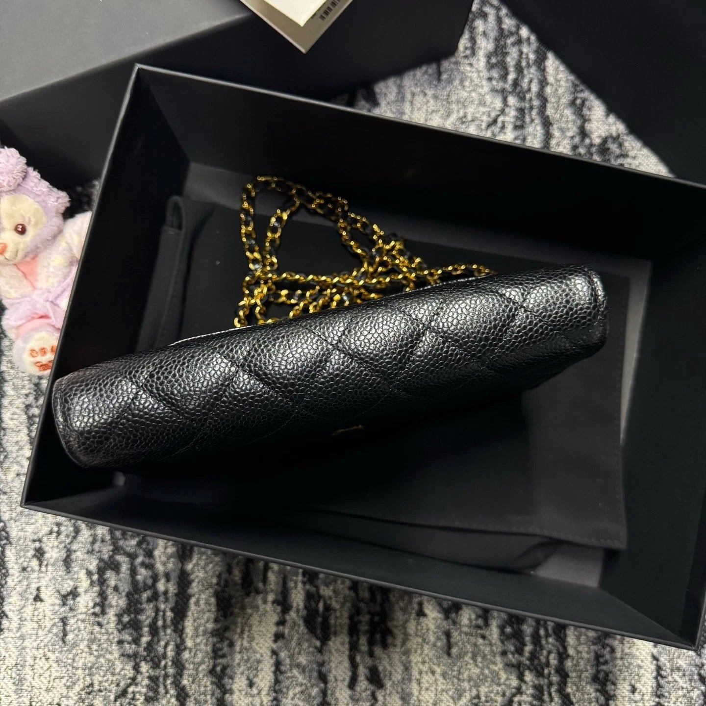 CHANEL Black Lamskin Gold 24 Chip WOC Crossbody Bag For Women