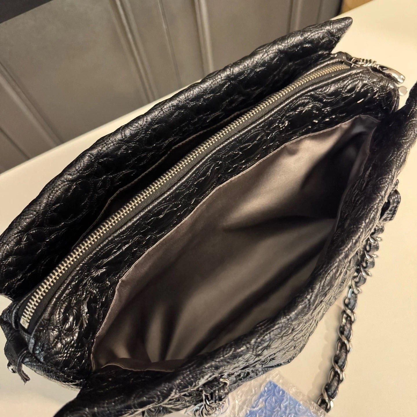 Chanel Tote Chain Shoulder Bag Black Silver Used Women Classic