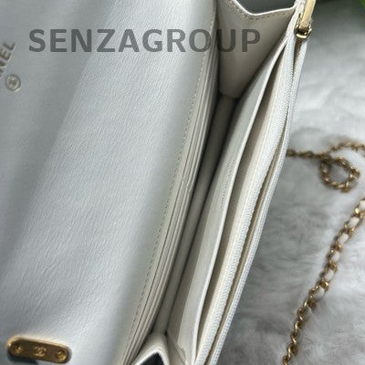 Chanel WOC 24S Calfskin Gold White Chain Crossbody Shoulder Bag