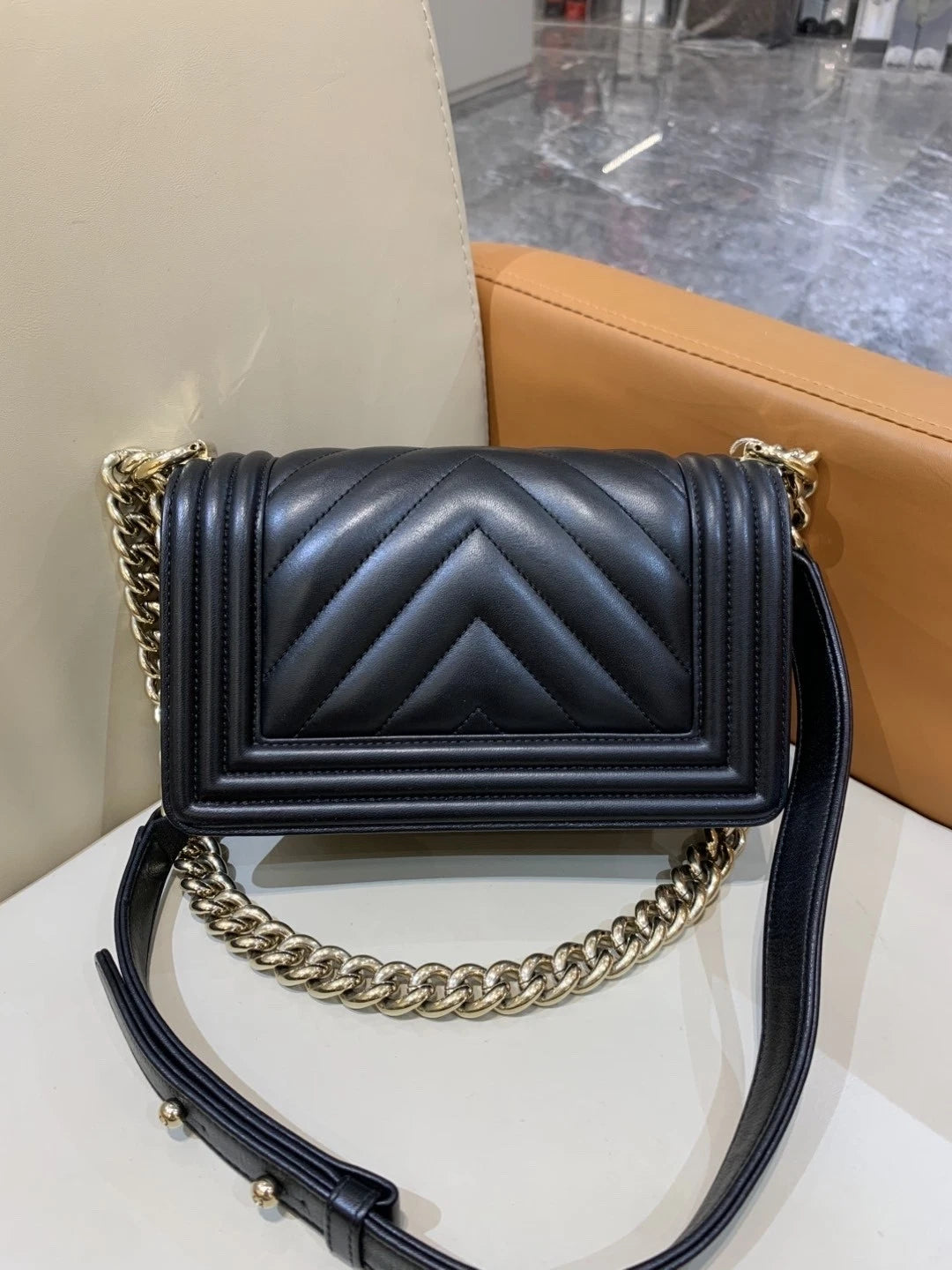 Chanel LeBoy Small Black Gold Lambskin Shoulder Bag For Women