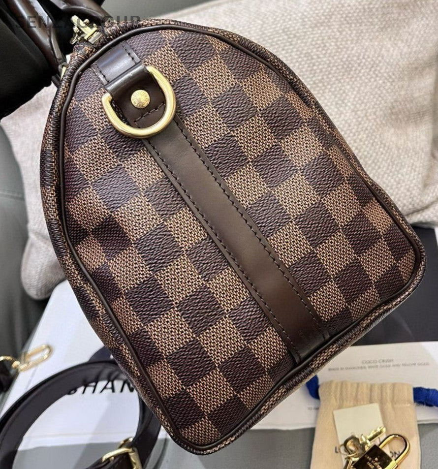 Louis Vuitton Speedy25 2Way Crossbody Top Handle Bag Brown Red Women Classic