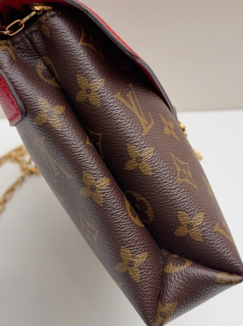Louis Vuitton Monogram Chain Shoulder Bag Brown Red Gold Women Classic Designer