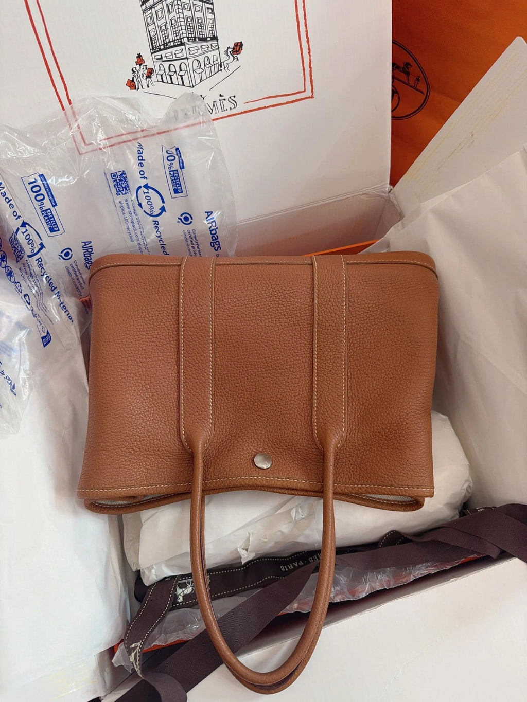 Excellent Hermes Garden Party30 Tote Brown Handbag Silver Hardware