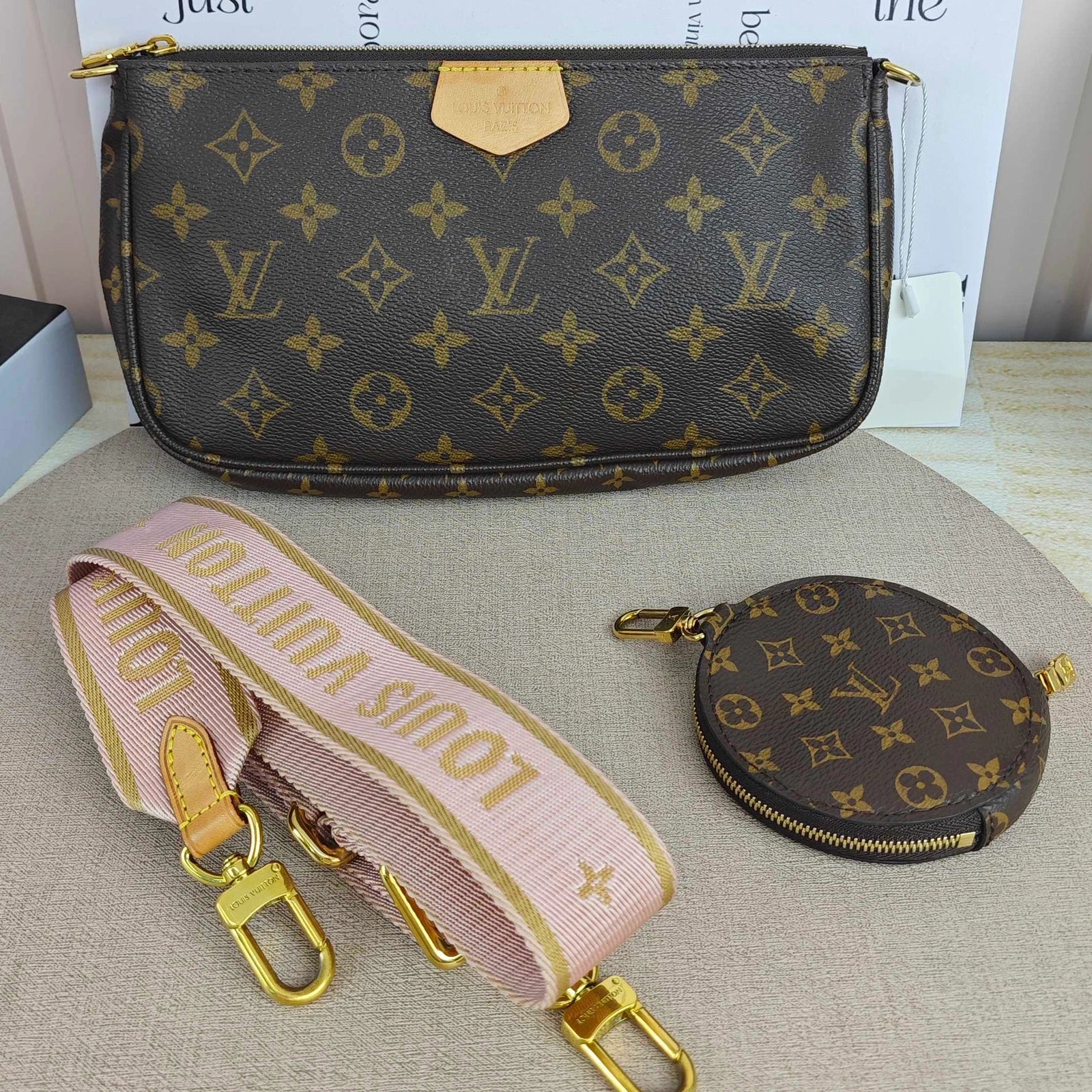 Louis Vuitton Multi Pochette Accessiores Monogram Canvas Pink Strap Shoulder Bag
