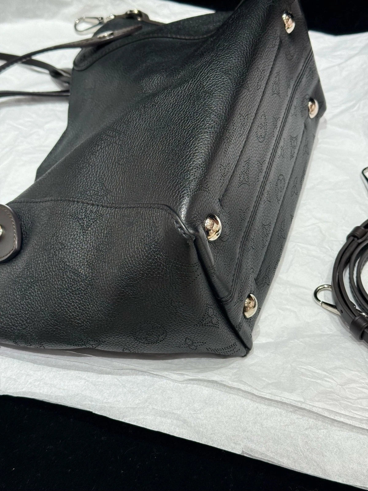 Louis Vuitton Hina Calfskin Top Handle Crossbody Black Silver Women Classic