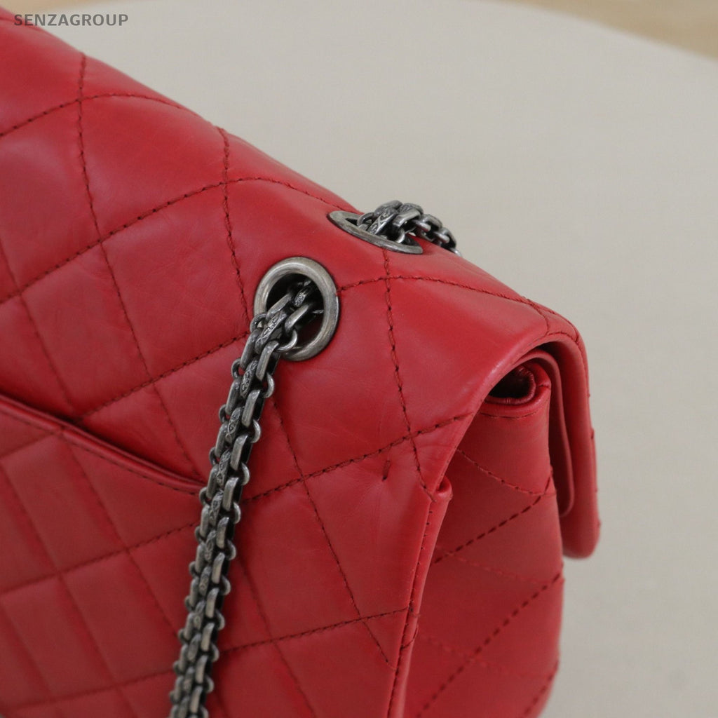CHANEL 2.55 GM Diamond Pattern Calfskin Chain Shoulder bag Red Silver Women