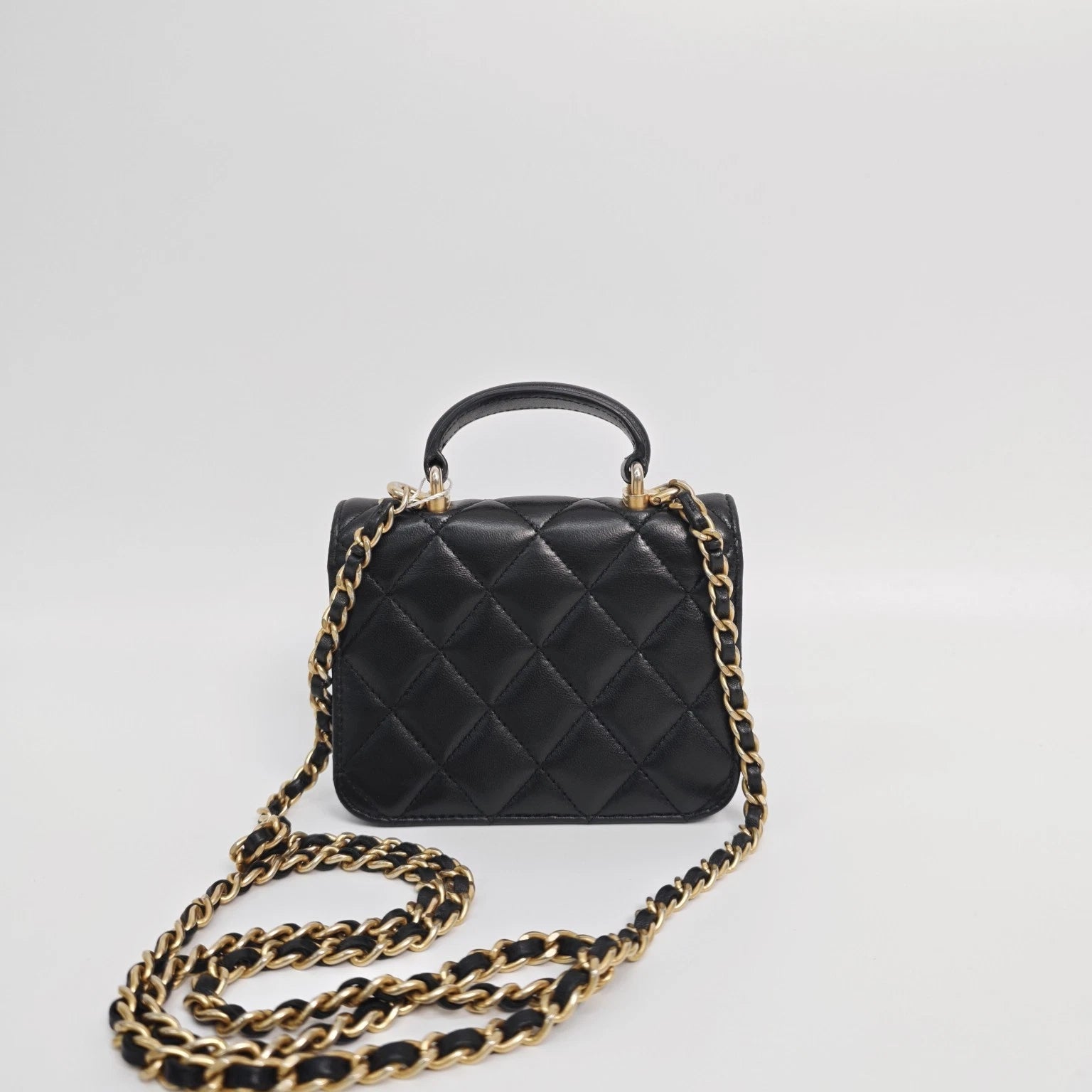 CHANEL Black Gold Lambskin Mini Top Handle Chain Bag For Women