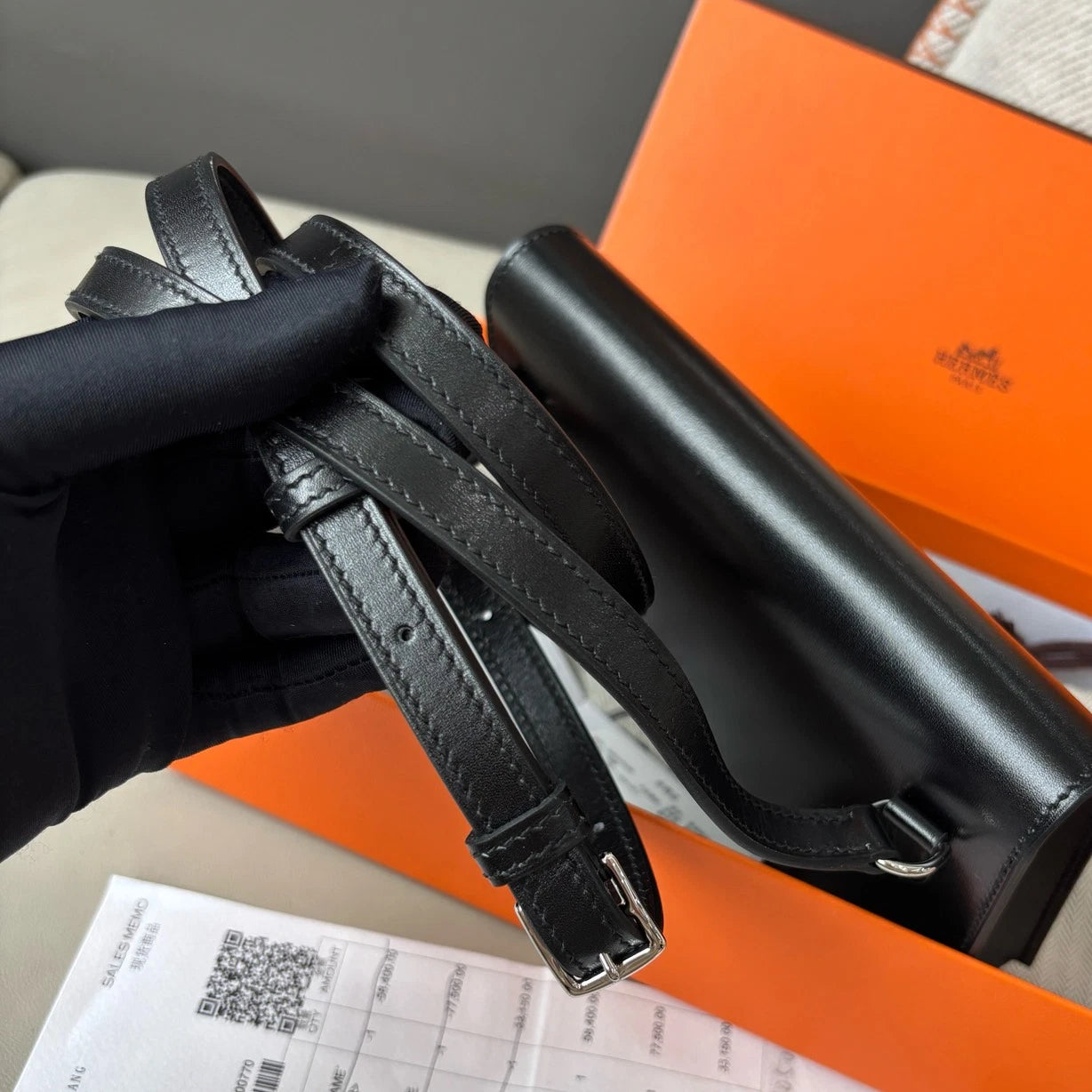 Hermes Snap Wallet 2Way Shoulder Bag Crossbody Black Silver Women Classic