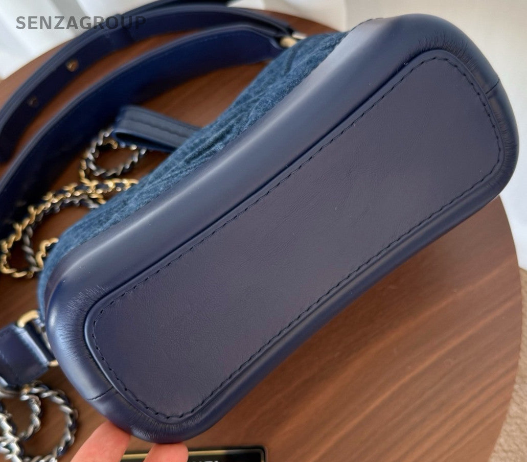 Chanel Gabrielle PM Chain Shoulder Bag Blue Gold Women Classic Fashion Diamond