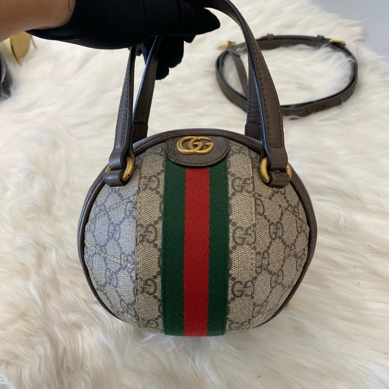 Gucci GG Monogram Football Bag Brown Crossbody Unisex Classic