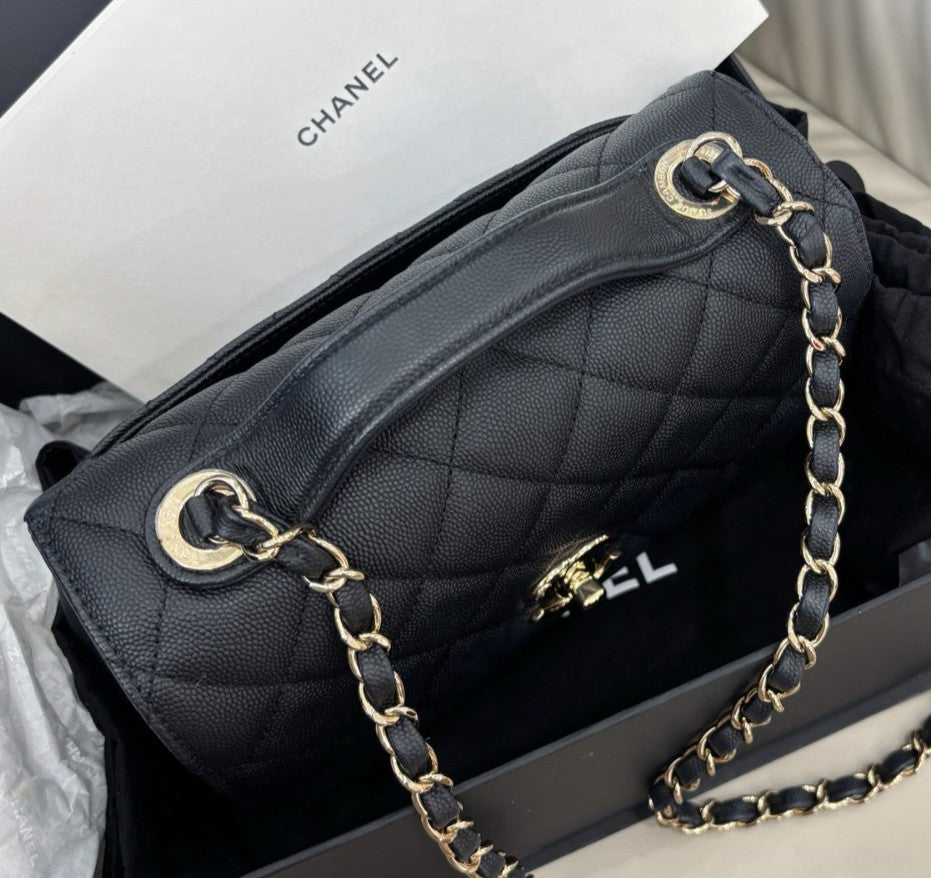 Chanel Affinity Diamond Chain Shoulder Bag Crossbody Black Gold Women Classic