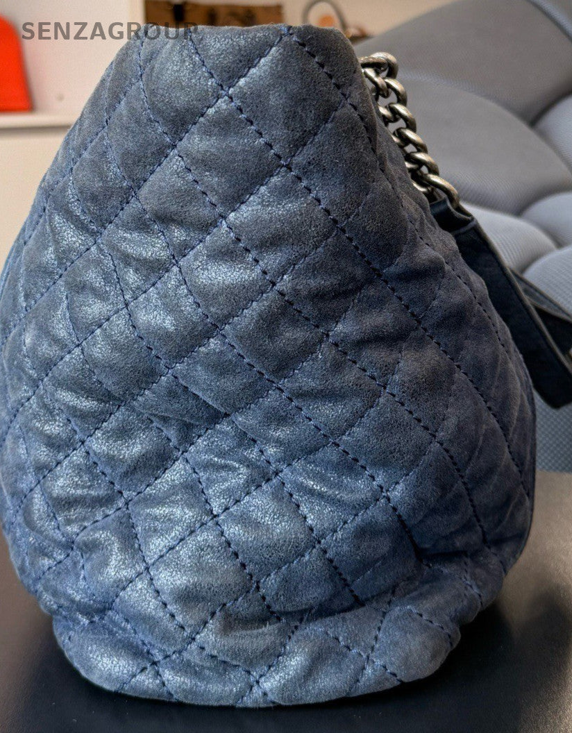 Chanel Leboy Tote Shoulder Bag Blue Silver Diamond Women Classic Designer