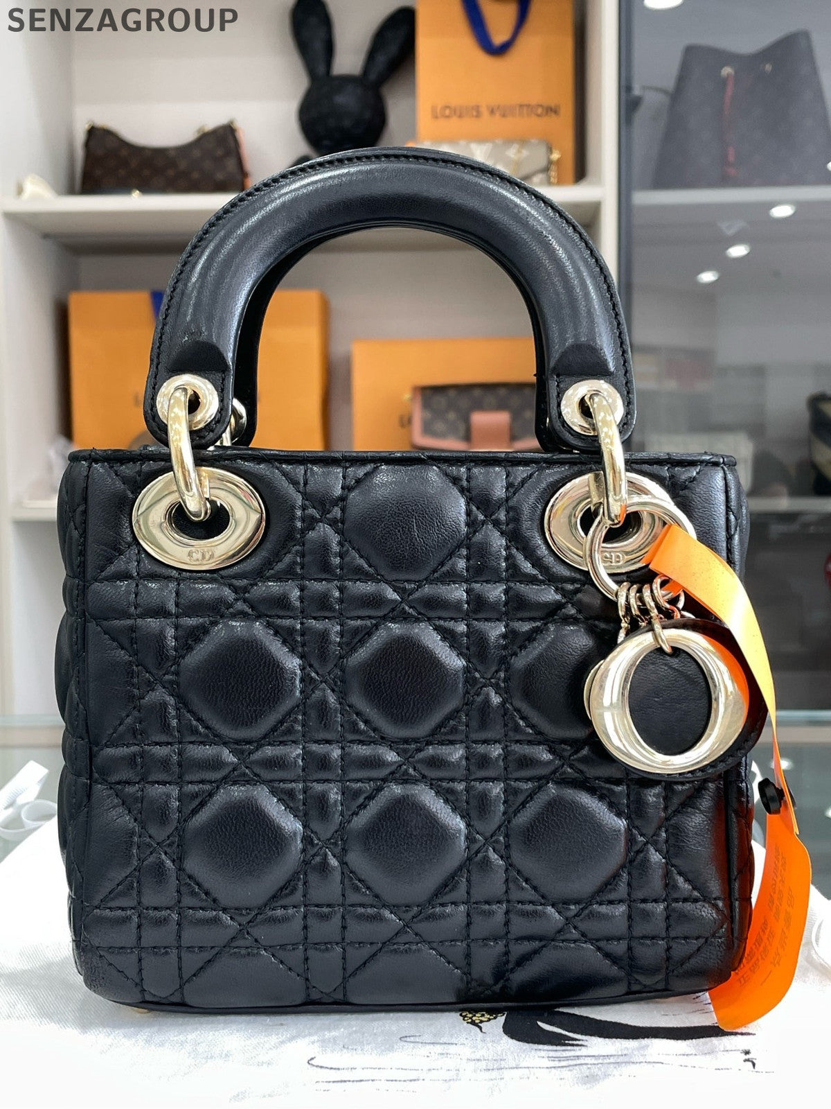 Dior Lady Dior Lambskin Cannage Black Gold Handbag Classic Women