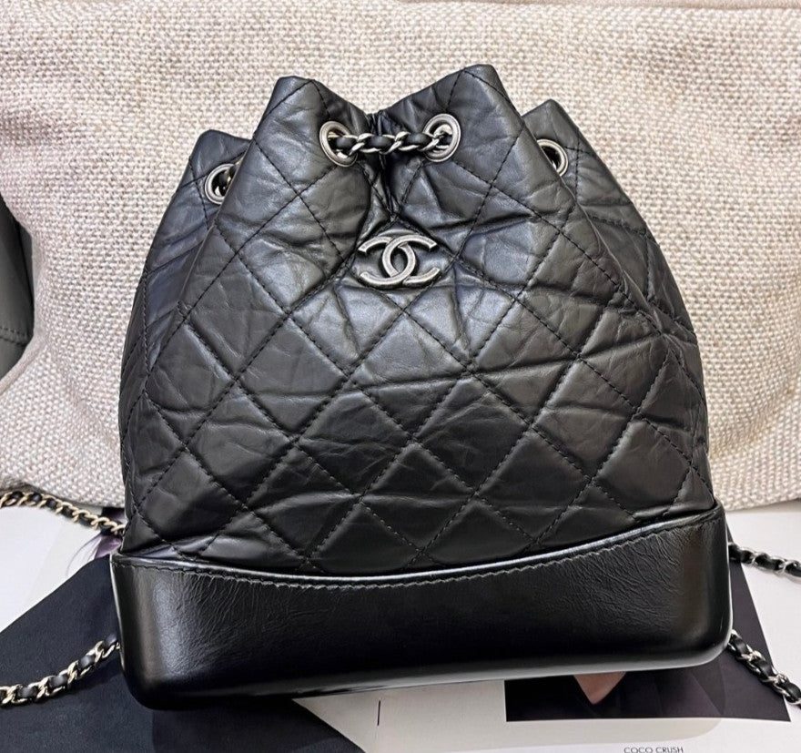 Chanel Gabrielle PM Chain Backpack Black Silver Diamond Used Women Classic