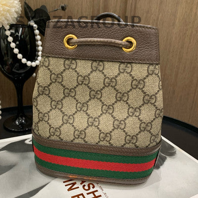 Gucci GG Marmont Leather Shoulder Bag Brown Gold Bucket Classic Women