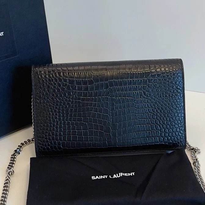 Saint Laurent WOC Black Chain Shoulder Bag Crossbody Silver Hardware