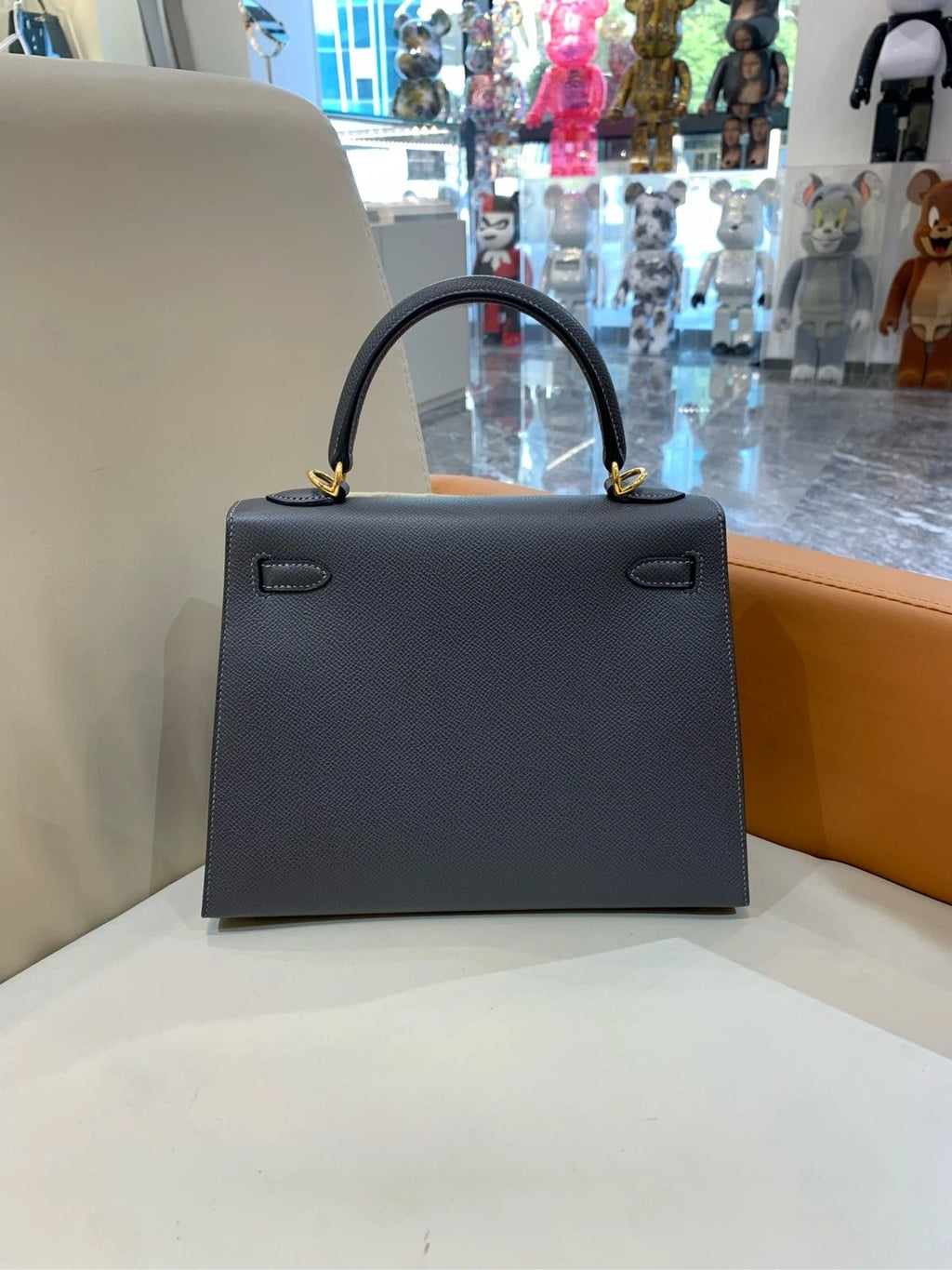 Hermes Kelly25 Grey Epsom Leather Women Top Handle Bag