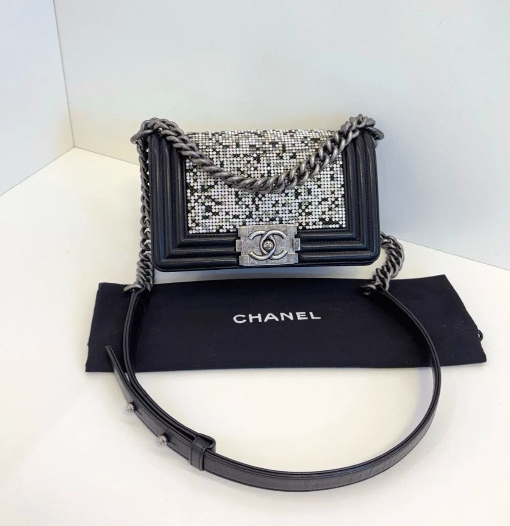 Chanel Leboy PM Shoulder Bag Crossbody Bag Push Lock Silver Women