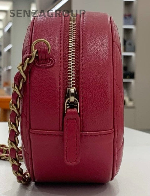 Chanel Diamond Mini Lambskin Chain Shoulder Bag Crossbody Red Gold Women Classic