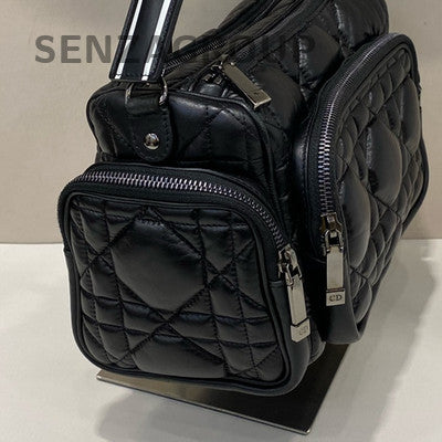 Dior Cannage Leather Camera Bag Black Silver Crossbody Shoulder Bag
