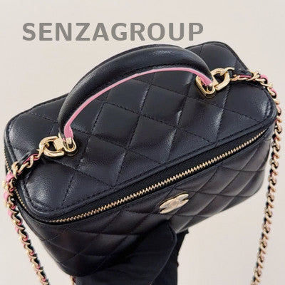 Chanel Black Pink Gold Hardware Lambskin Long Box Cosmetic Chain Crossbody Bag