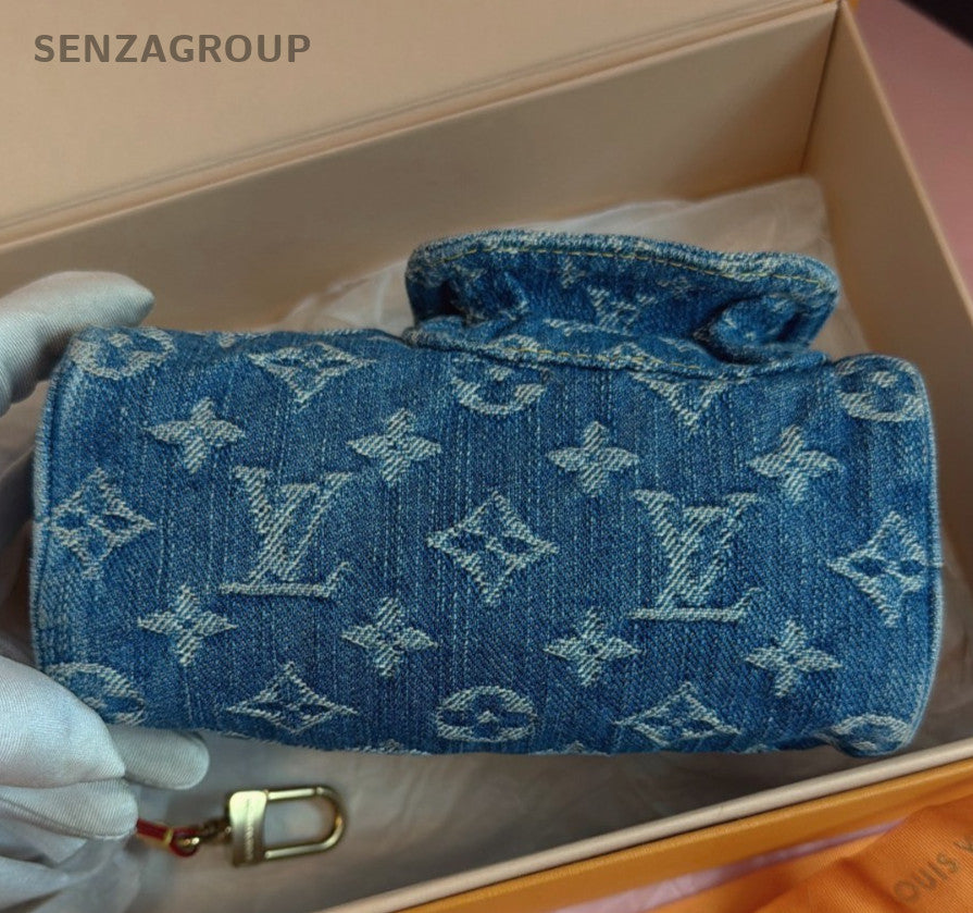 Louis Vuitton Speedy Nano Denim Blue Monogram Top Handle Bag Crossbody Women