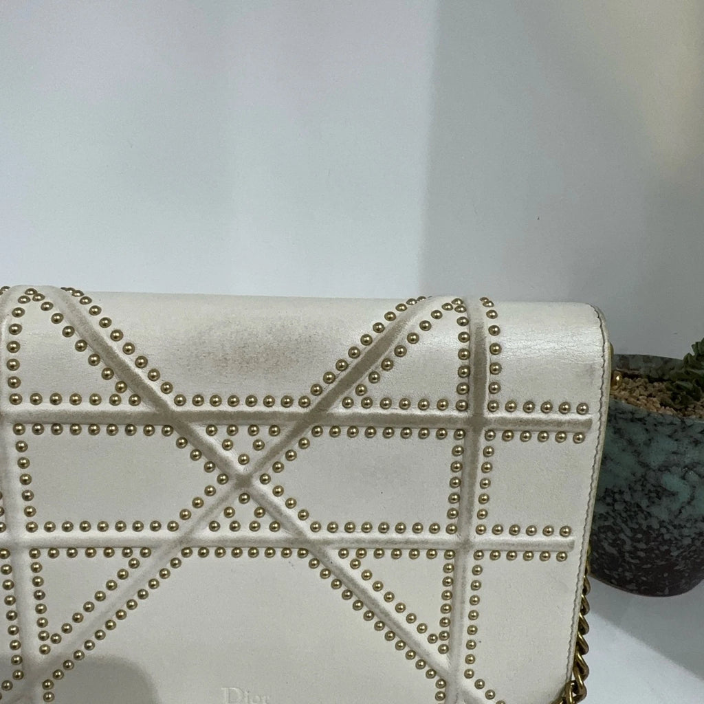 Dior White Rivet Shield Chain Shoulder Crossbody Bag For Women