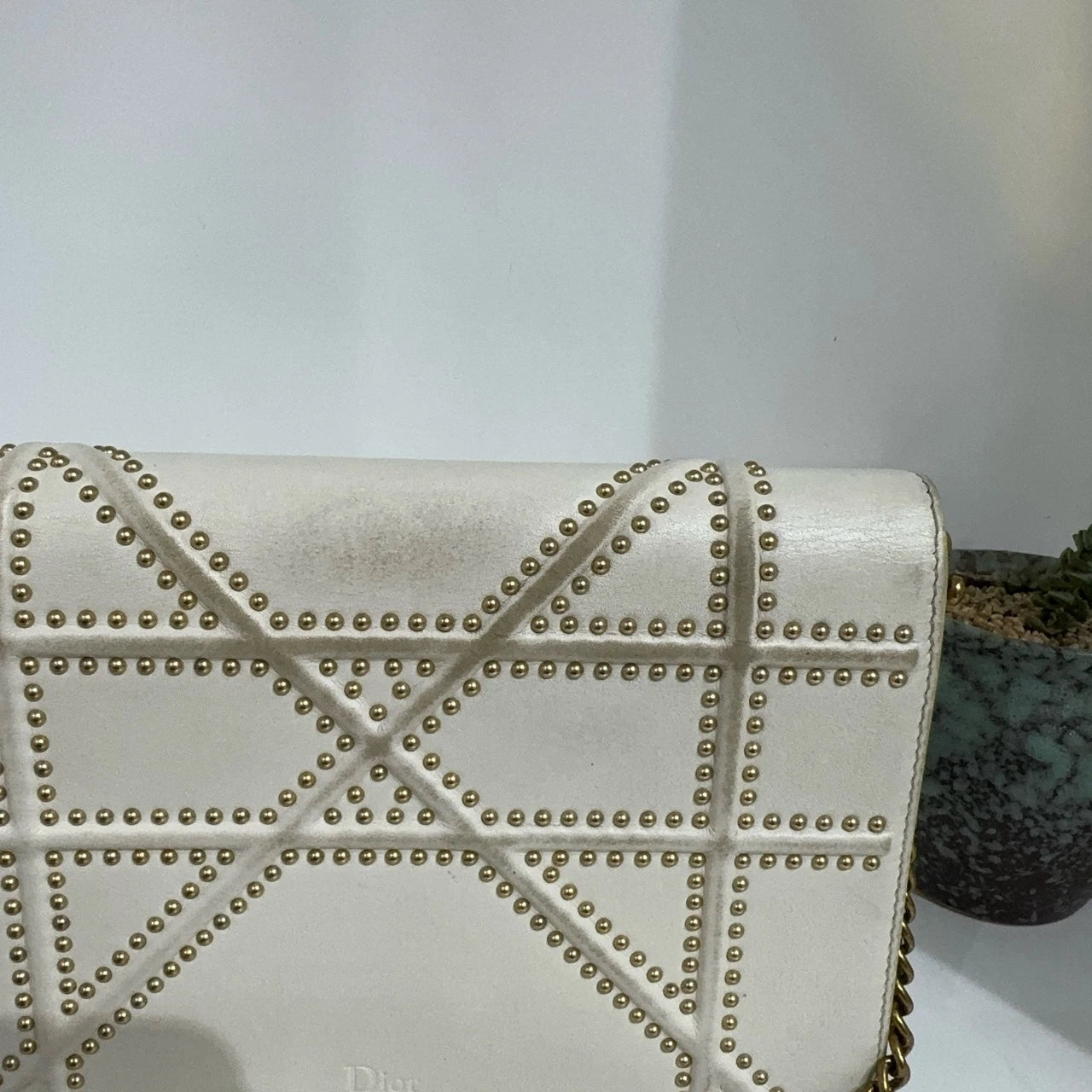 Dior White Rivet Shield Chain Shoulder Crossbody Bag For Women