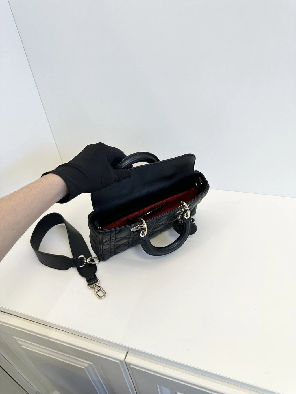 Dior Lady Dior Black Crossbody Handbag Excellent