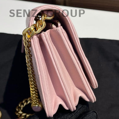 Chanel Quilted Pink Gold WOC Chain Crossbody Bag