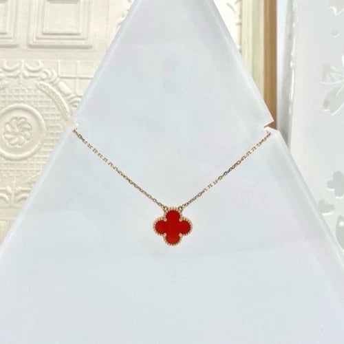 Van Cleef &amp; Arpels Vintage Alhambra Necklace Carnelian 18k Yellow Gold 16.5In
