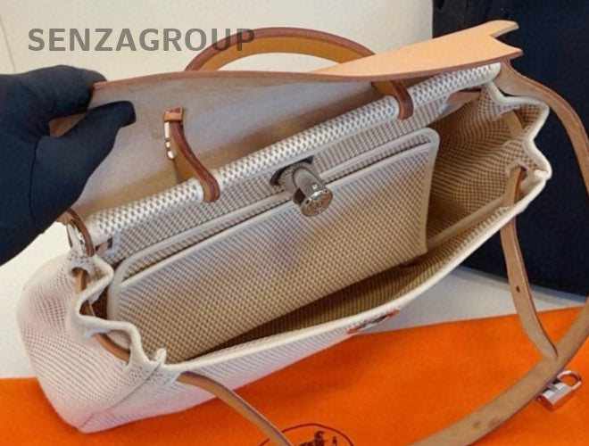 Hermes Herbag Top Handle Bag Crossbody Brown Silver Used Women Classic