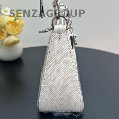 Louis Vuitton Marellini Epi Chain Shoulder Bag Silver White Classic Women