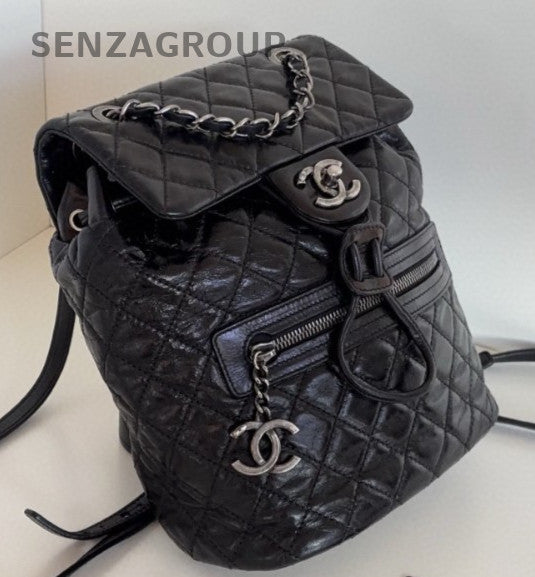 Chanel Calfskin PM Backpack Black Silver Diamond Used Women Classic Fashion