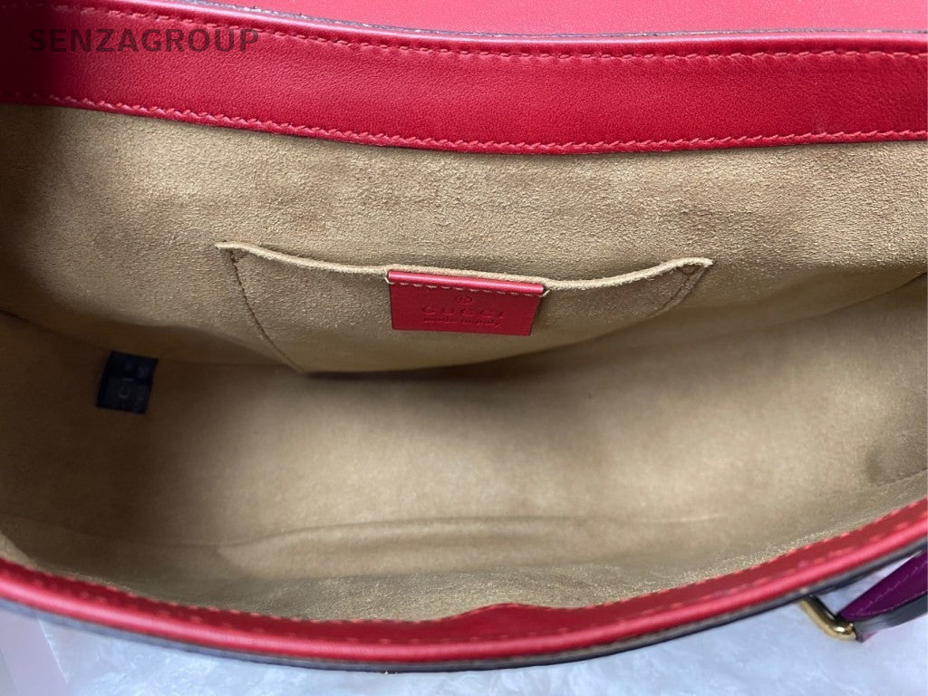 Gucci Ophidia Saddle Shoulder Bag Brown Red Gold Women Classic Fashion