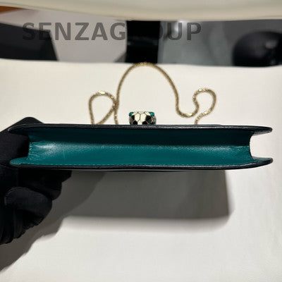 Bvlgari Serpenti Forever Green Leather Chain Shoulder Bag Gold Clasp