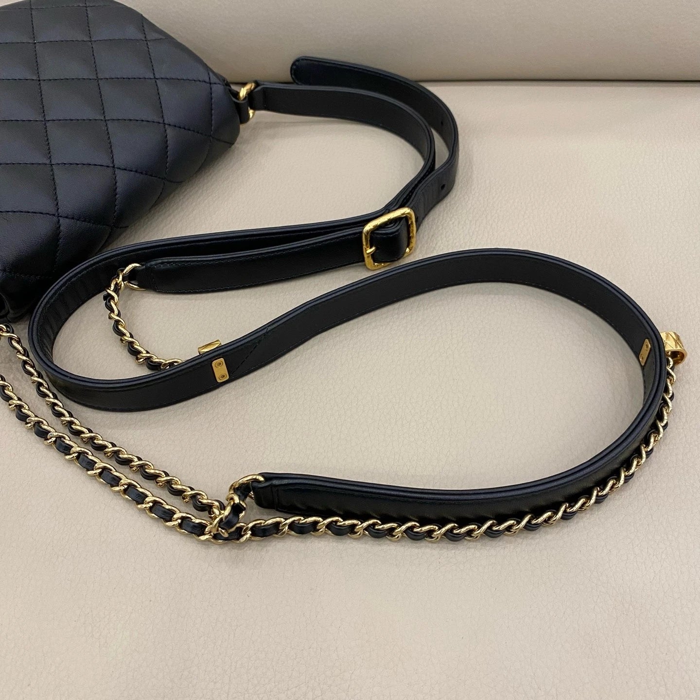 Chanel Saddle Lambskin Black Gold Shoulder Bag Excellent
