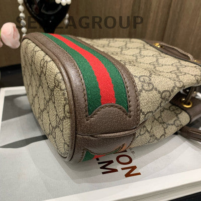 Gucci GG Marmont Leather Shoulder Bag Brown Gold Bucket Classic Women