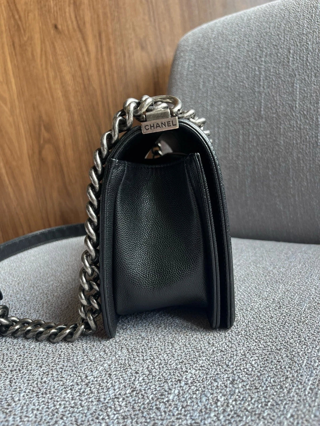 Chanel Le Boy Medium Crossbody Shoulder Bag Black Caviar Leather