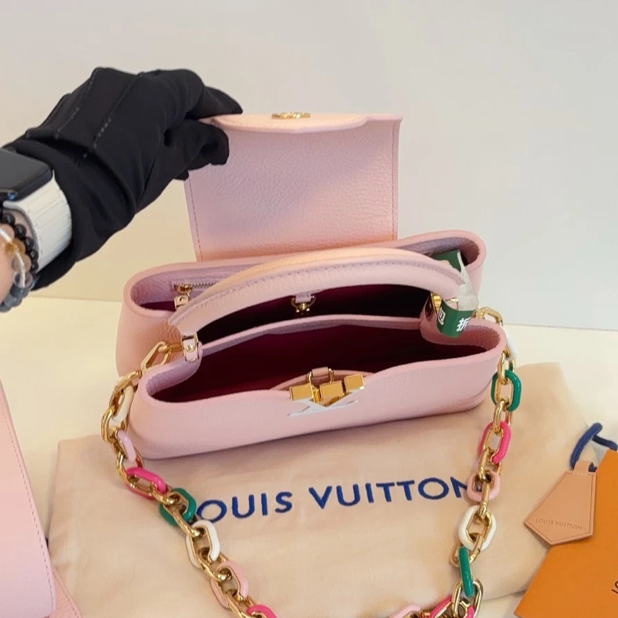 Louis Vuitton Capucines BB Calfskin Colored Chain Top Handle Crossbody Women