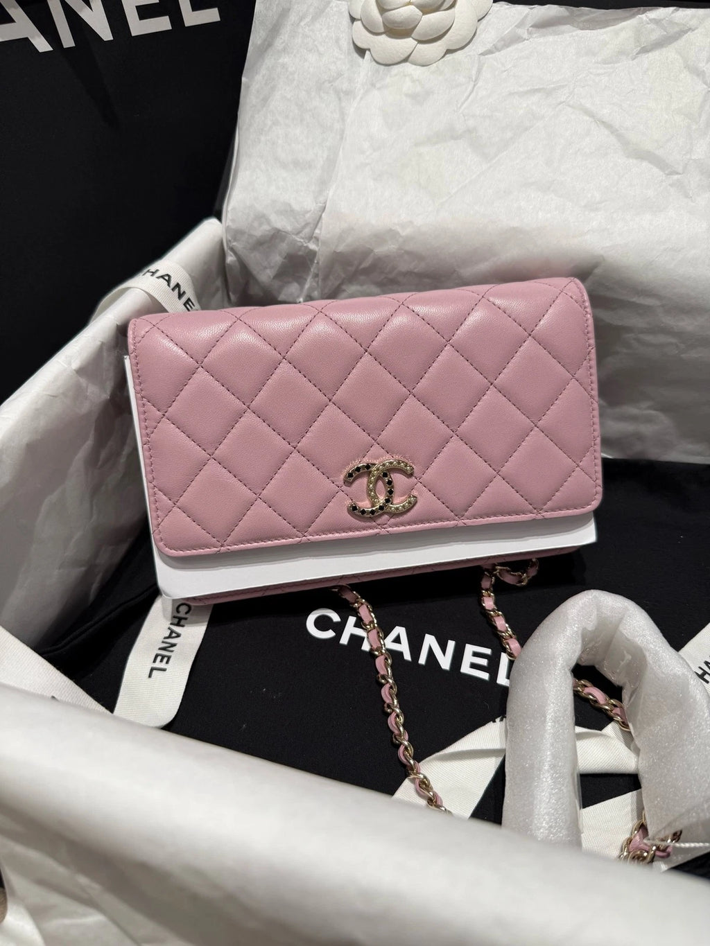 CHANEL Pink CC Crystal WOC Crossbody Bag For Women