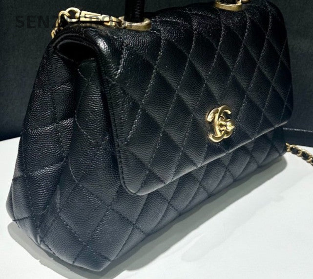 Chanel Cocohandle PM Top Handle Bag Chain Crossbody Black Gold Women Classic