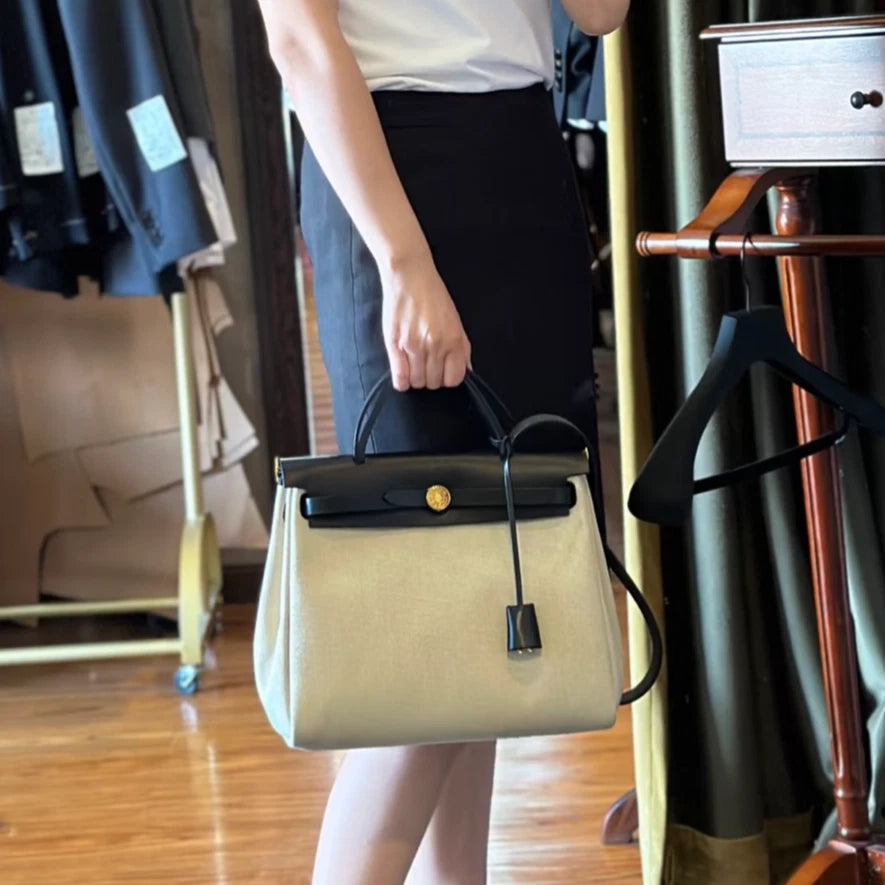 Hermes Herbag31 Canvas Gray Handbag Crossbody Bag Silver Hardware