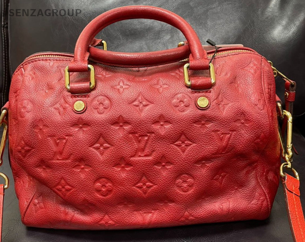 Louis Vuitton Monogram Tote Top Handle Bag Crossbody Red Gold Women Classic