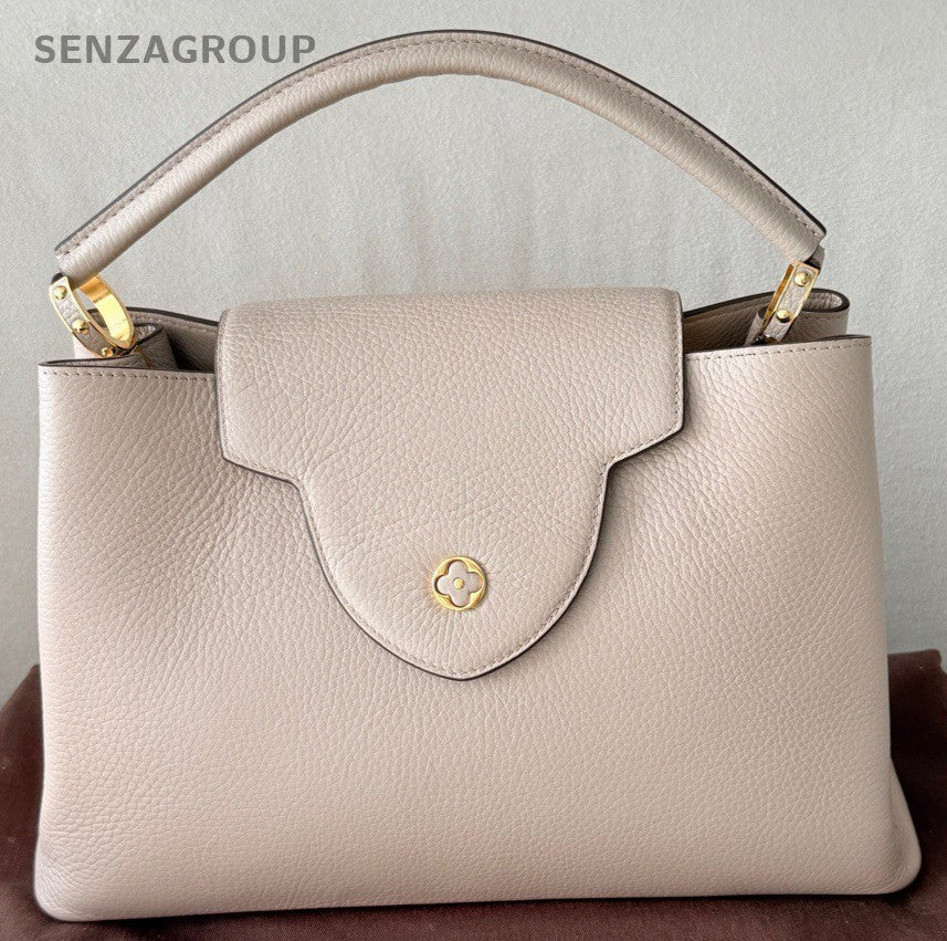 Louis Vuitton Capucines Top Handle Bag Gray Black Gold Women Designer Classic